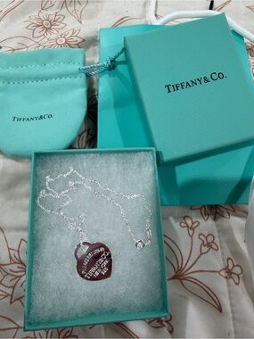 Tiffany & Co. Silver Heart Tag Necklace with Tiffany Blue Packaging